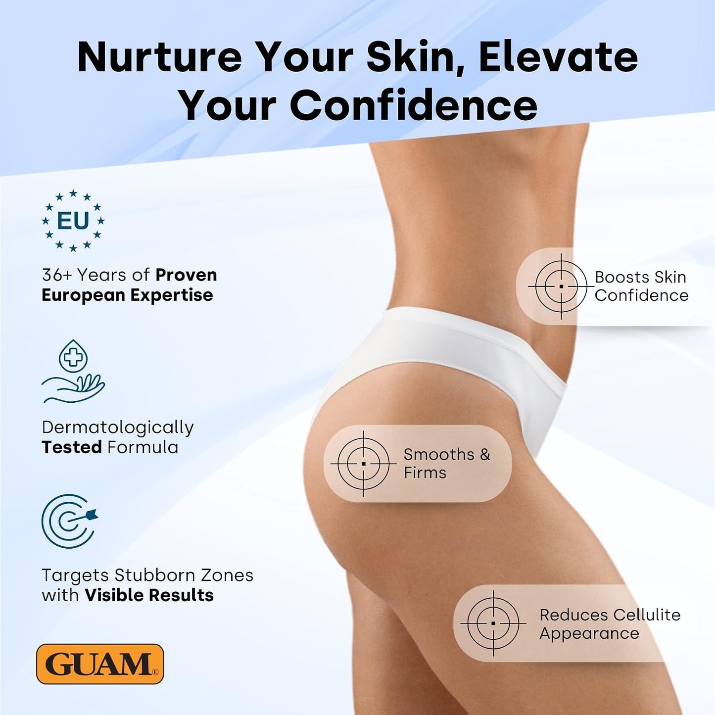 GUAM Seaweed Anti Cellulite Cream for Women with Peptides &amp; Minerals - 100ml Skin Tightening Body Cream for Stubborn Areas on Thighs, Stomach &amp; Buttocks, Firming, Hydrating &amp; Elasticity Support