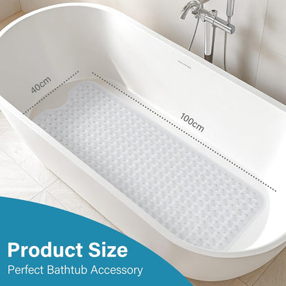 Smiry Non Slip Bath Mat, 100x40cm Extra Long Soft Bathtub Mat with 300 Strong Suction Cups &amp; Drain Holes, Machine Washable Skin-Safe Bathroom Shower Mat, Clear
