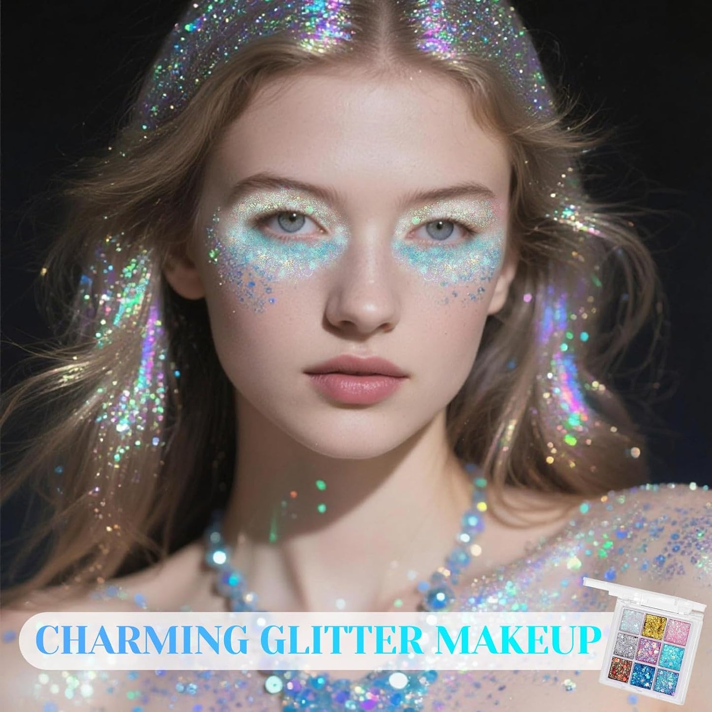 Prreal 9 Colors Face Glitter Gel,Body Hair Eye Face Glitter Festival,Mermaid Sequins Holographic Glitters,Girls Women Party Halloween Carnival Festival Accessories,02