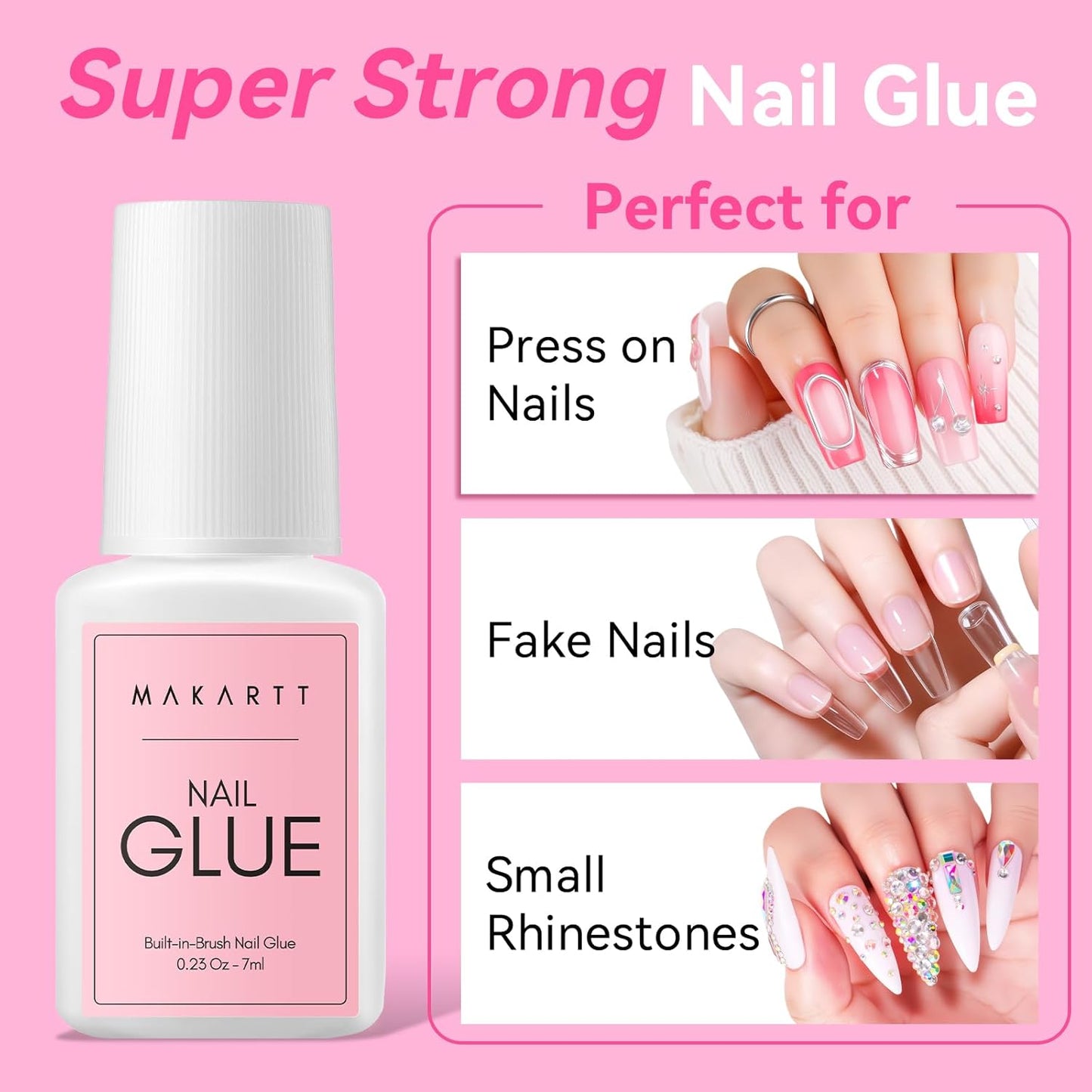 Makartt Extra Strong Nail Glue with Brush – 5s Dries Quickly, Long-Lasting Hold, 7ml Acrylic Adhesive for Nail Tips, Fake Nails &amp; Repairs, No Nail Lamp Needed