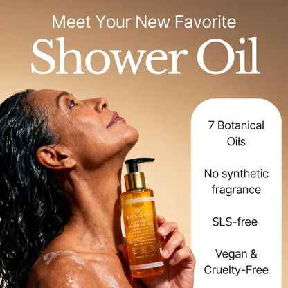 Besque Luxury Shower Oil, Hydrating Body Wash for Women with Sweet Almond, Rosehip &amp; Evening Primrose &amp; Vitamin E, Gentle Cleanser for Sensitive, Dry &amp; Aging Skin, 150 ml - Pack of 1