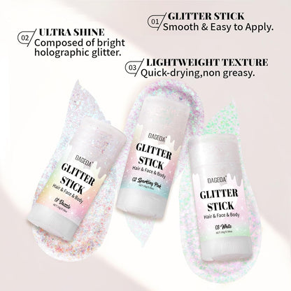 Prreal Body Glitter Stick, Sparkly Face Glitter Gel Makeup,Holographic Hair Glitters Mermaid Sequins Makeup Rave Outfits for Women, Shimmer Face Paint Stick Festival Accessories, Dazzle