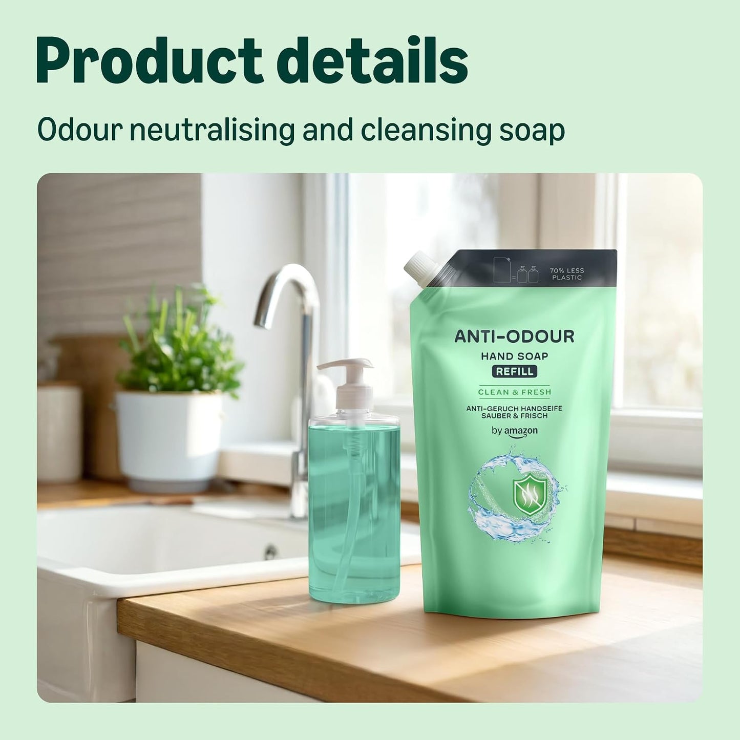 by Amazon Anti-Odour Hand Soap Refill, 2 x 1000ml