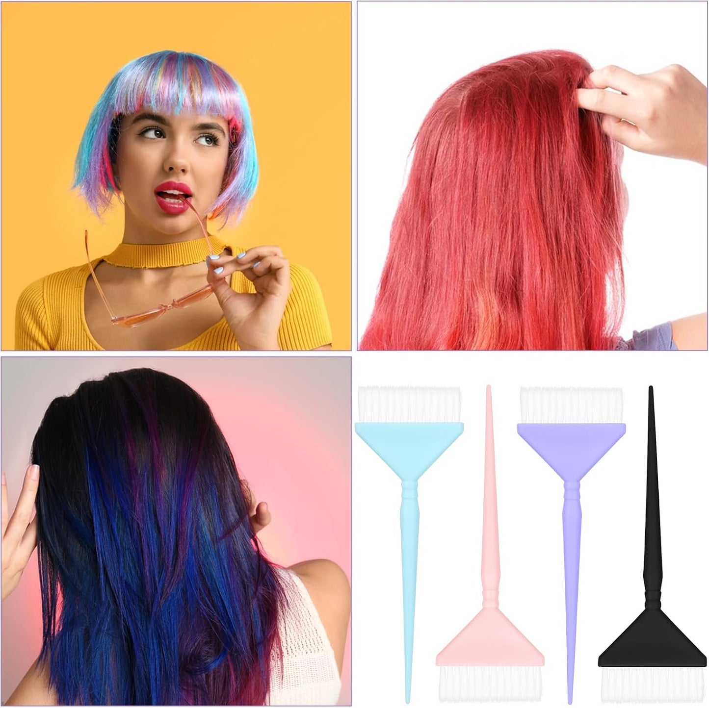 Molain 4 Pack Hair Dye Color Brush Set, Classic Dying Brush Multiuse Color Applicator for Salon and DIY Home Tinting
