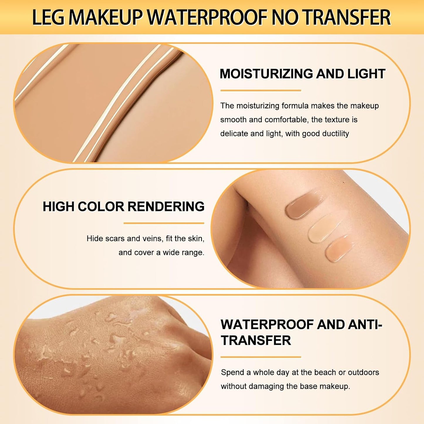 Leg Makeup Waterproof No Transfer, Leg Make Up to Cover Veins, Concealer Full Coverage, Body Concealer, Tattoo Cover Up Makeup, Even Skin Tone, Easy Application(03 Brown Color,40ml)
