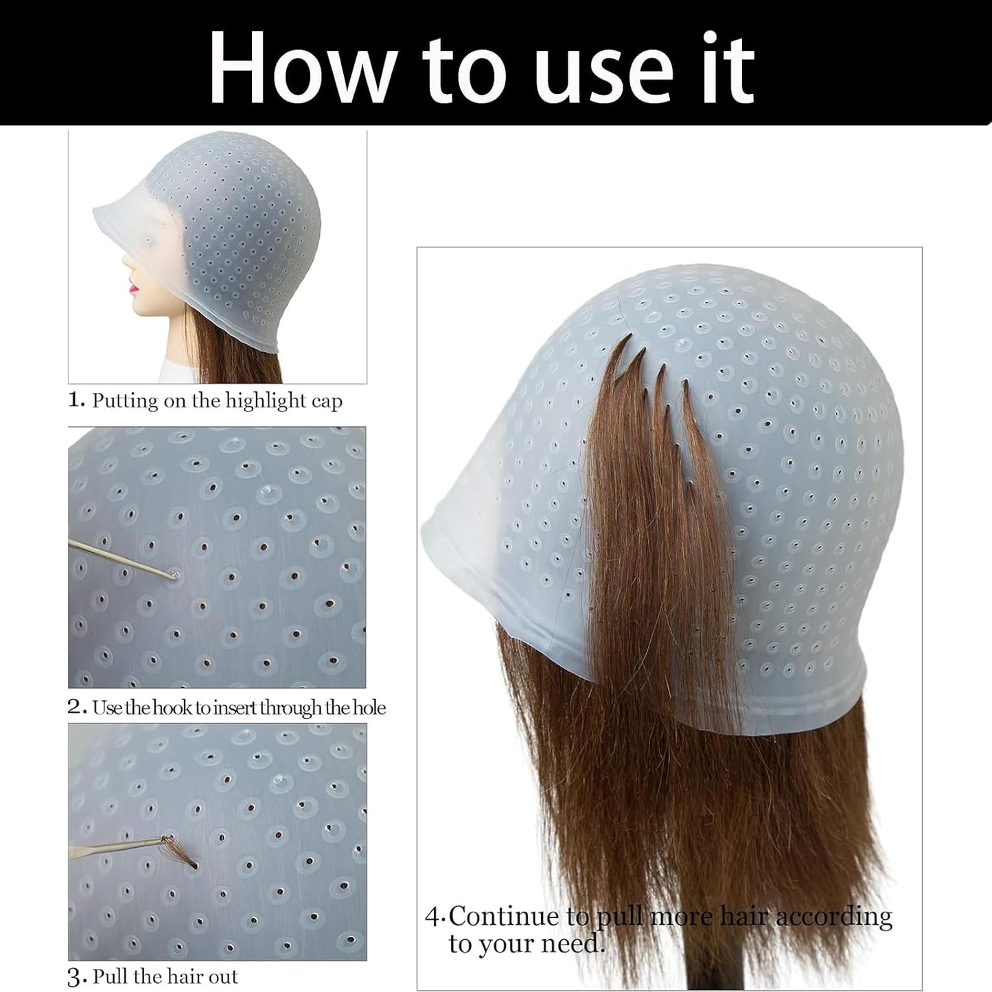 2 Pcs Of Highlighting Cap, Highlighting Kit, Hair Highlighting Kit, Reusable Silicone Hat For Beauty Salons, Suitable For Men And Women'S Hair Dyeing With Highlighting Cap (White/Pink)