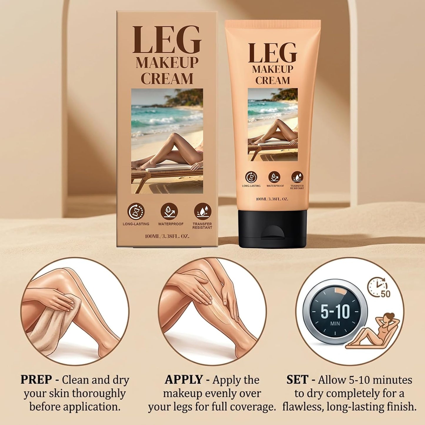 Body Coverage Perfector Waterproof, Leg Makeup&amp;Tattoo Cover Up Cream, All Over Complexion Perfector, 48H Long Lasting Wear,Lightweight Full Coverage Leg Make Up to Cover Veins, Scars, Tattoos (#02)