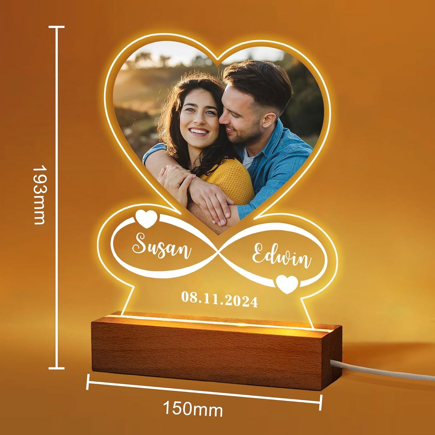 Personalised Gifts for Women Girlfriend Boyfriend Photo for Christmas Acrylic Plaque Custom Night Lights Picture Frame for Birthday Mothers Day Christmas Valentines Gifts(Heart-Photo)