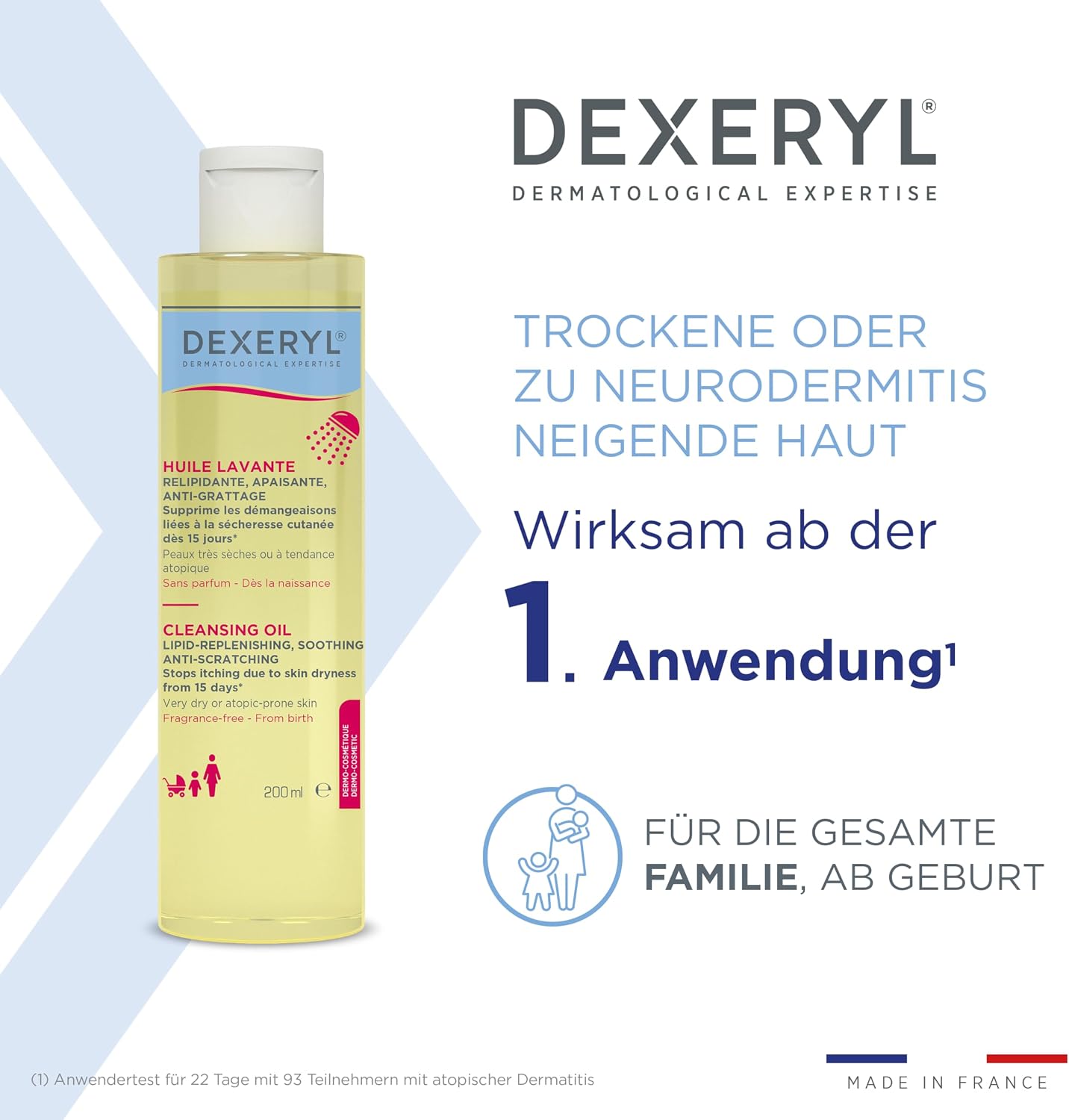 Dexeryl Washing Oil, 200ml, [Travel Size], Soothing, Scratch-Resistant, Very Dry Skin, Breathable, perfumed