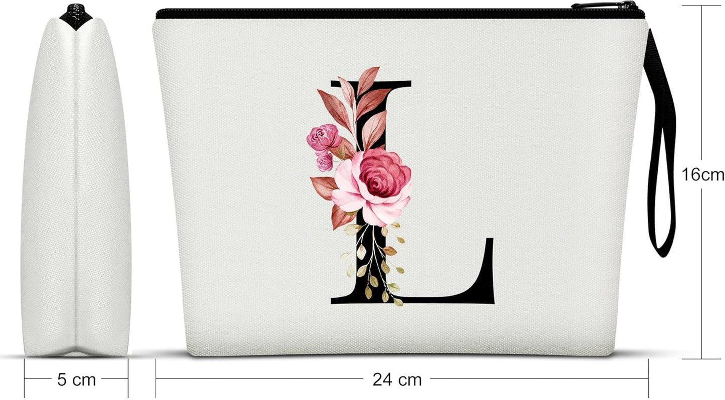 A-Z Personalized Makeup Bag,Birthday Gifts for Women Mom,Gifts for Best Friend,Bride Bridesmaid Cosmetic Bag(L)