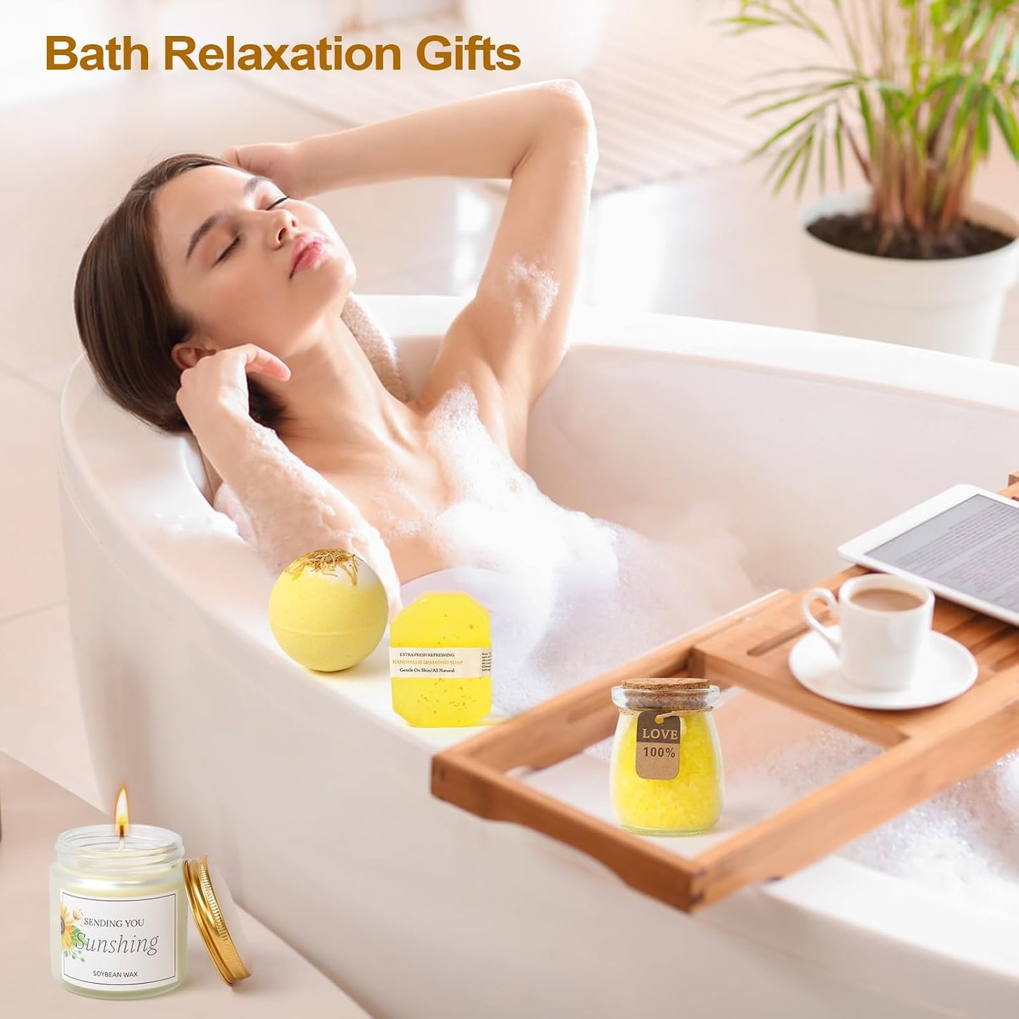 Sunflower Gifts for Women, Birthday Hampers Pamper Gifts for Her, Get Well Soon Gift Baskets Self Care Package Relaxation Bath Set Christmas Gifts for Your Mum, Wife, Best Friends