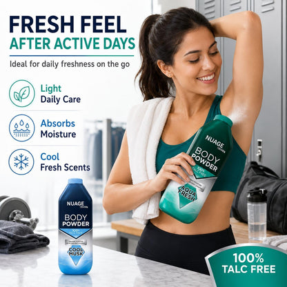 Body Powder for Men 100% Talc-Free Body Powder – 2 Pack (250g Each) – Aqua Fresh &amp; Cool Musk – Anti-Chafing, Sweat Control &amp; Odour Protection