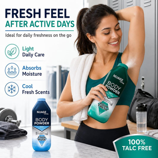 Body Powder for Men 100% Talc-Free Body Powder – 2 Pack (250g Each) – Aqua Fresh &amp; Cool Musk – Anti-Chafing, Sweat Control &amp; Odour Protection