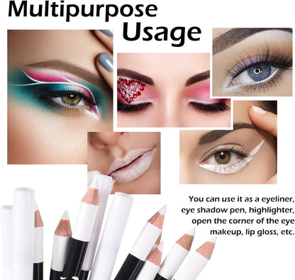 FREEORR 12 Packs Professional Highlighter Eye Liner Pen, White Eyeliner Pencil, Waterproof Long Lasting Eye Brighten