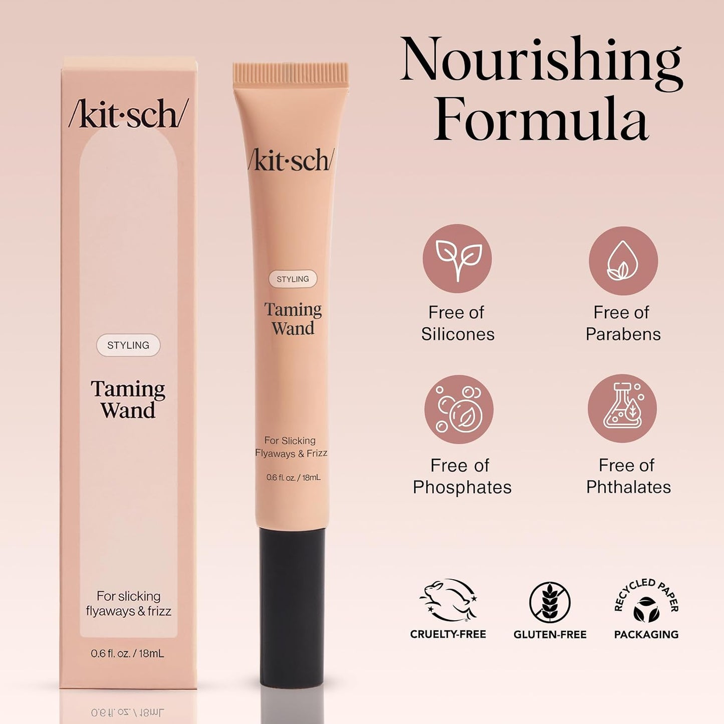 Kitsch Hair Taming Wand 18ml - Fly Away Stick For Hair with Biotin, Aloe &amp; Vitamin E | Clear Hair Mascara for Flyaways, Slick Back Style | Travel Size | Ideal Gifts for Women