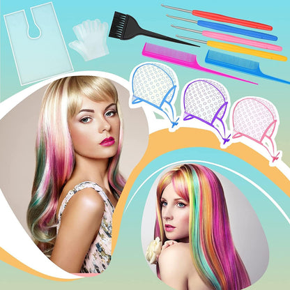 Hair Highlighting Kit Disposable Highlight Cap Coloring Dye Tool Set for DIY Salon Hair Dye Tools, Colouring Tools &amp; Accessories