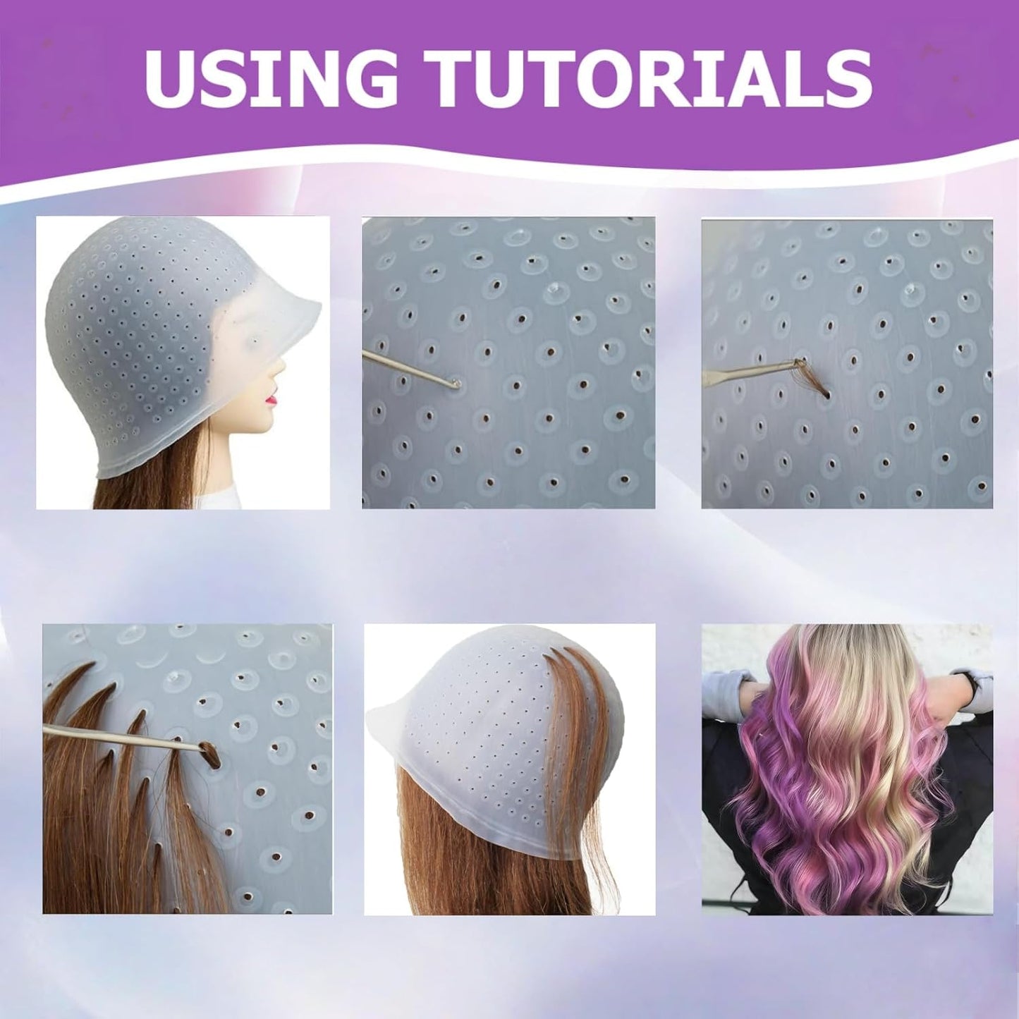 Silicone Highlighting Cap with Pre-Punched Holes, Reusable Professional Unisex Hair Streaking Cap with Hair Picking Hook for Hair Coloring Dyeing Staining, Salon and Home Use (White, 1 Pcs)