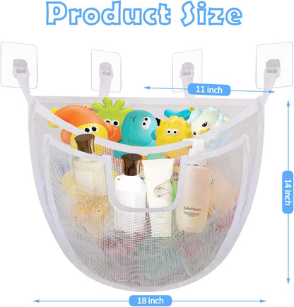 Bath Storage, Large Capacity Holder With Bottom Zipper, Quick Release Bathtub Organizer With Large Pocket, Corner Mesh Basket Bin for Bathroom Toys - White