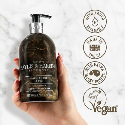 Baylis &amp; Harding Dark Amber &amp; Fig Elements Hand Wash, 500 ml (Pack of 3) - Vegan Friendly