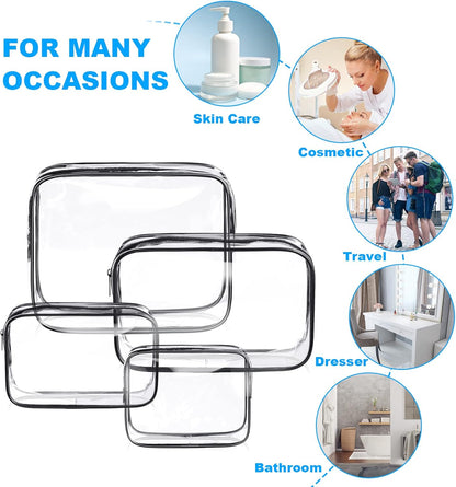 Aucuu 4-Pack Clear Wash &amp; Makeup Bags TSA Approved Makeup Bags, PVC Waterproof Travel Wash Bags for Family, Men, Women (Largea, Medium, Small, Minimum)