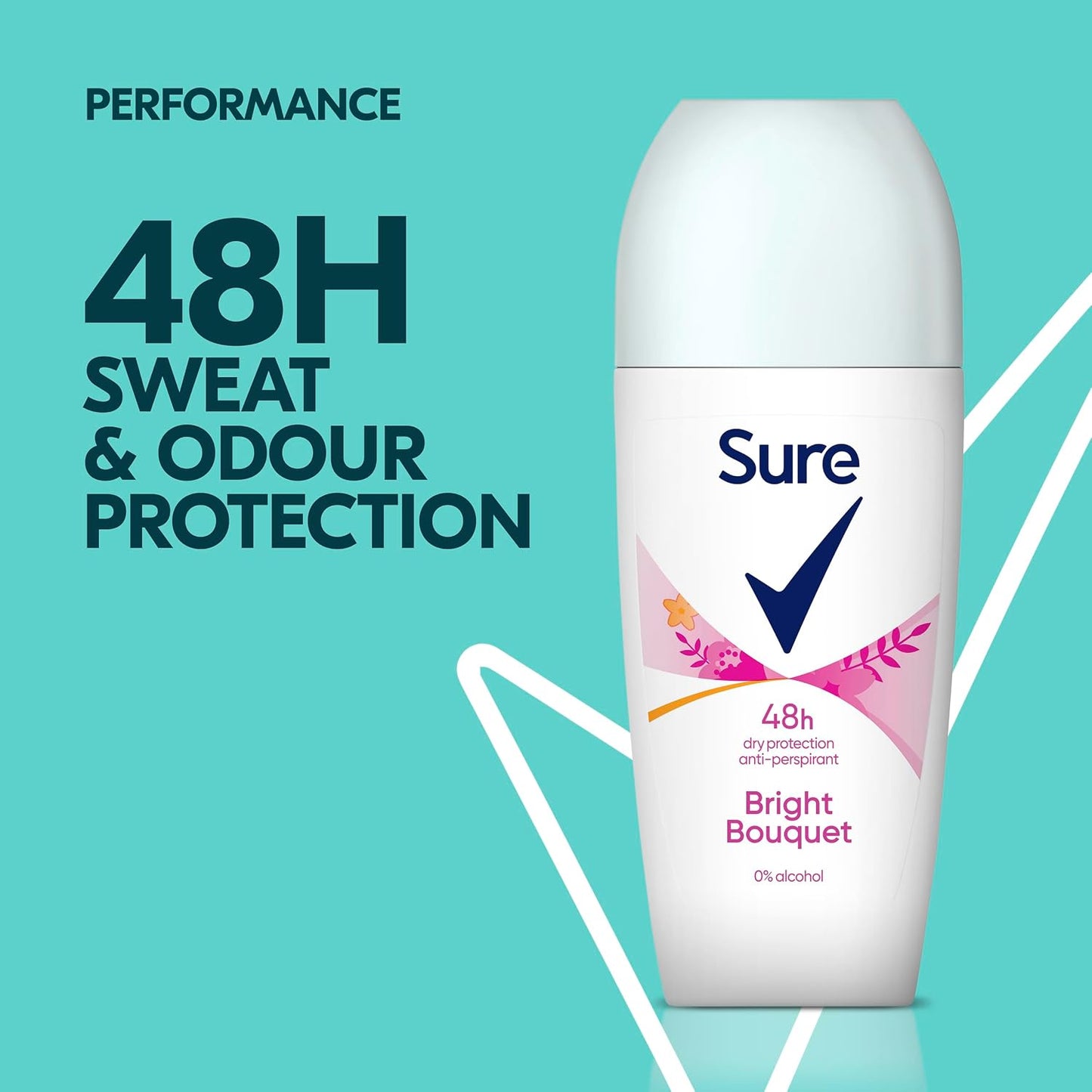 Sure Women Bright Bouquet Roll On Deodorant Antiperspirant with a strawberry, apricot &amp; vanilla fragrance and 48 hour sweat and odour protection 50 ml, Pack of 6