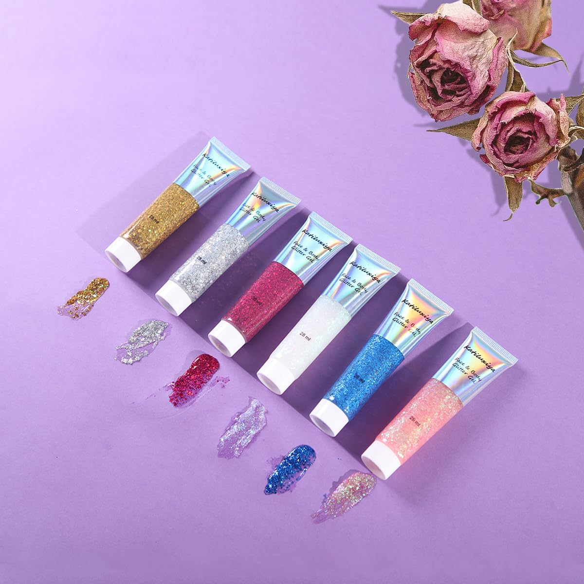 6 Color Face Girl Body Glitter Gel, Face &amp; Body &amp; Eye &amp; Lip Festival Holographic Glitter for Party (6PCS)