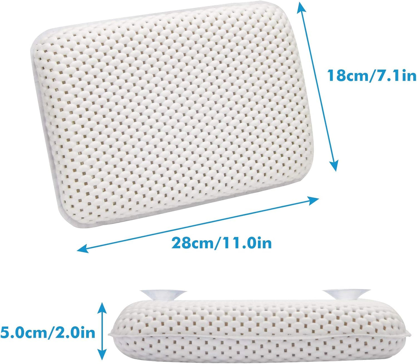 Bathtub Pillow, Bath Pillow Bath and Spa Head Rest with Suction Cups Bath Cushion Bathing Pillow (8 Small Suction Cups, 27.9 x 17.8 x 5.1 centimetres)