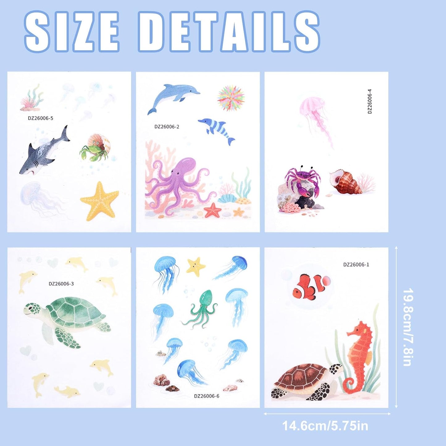 Lyreh 6pcs Sea Creatures Bathtub Grip Stickers, Non Slip Ocean Kids Bathtub Anti Clip Stickers Strong Adhesive Decals Creative and Cute Bathroom Decorations for Bath Tub and Shower Floor