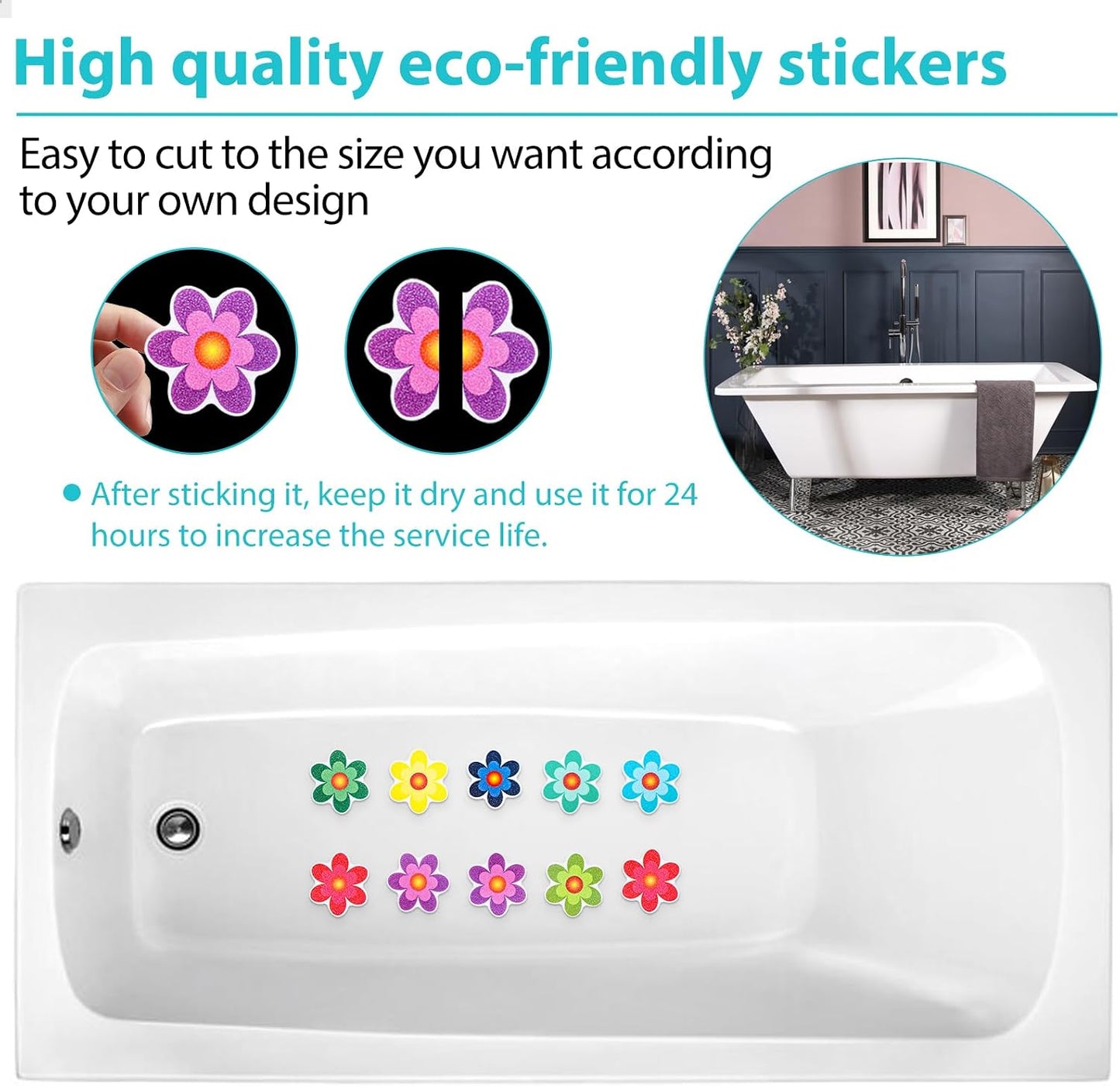 Amabro Colorful Sunflower Anti Slip Bathtub Strips, 10PCS Adhesive Shower Sticker for Bathtub Non-Slip Strip Stickers Anti Skid Tape Flooring Safety Tape Mat with Scraper for Bath Shower
