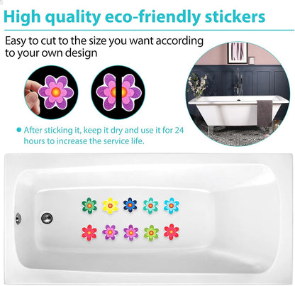 Amabro Colorful Sunflower Anti Slip Bathtub Strips, 10PCS Adhesive Shower Sticker for Bathtub Non-Slip Strip Stickers Anti Skid Tape Flooring Safety Tape Mat with Scraper for Bath Shower