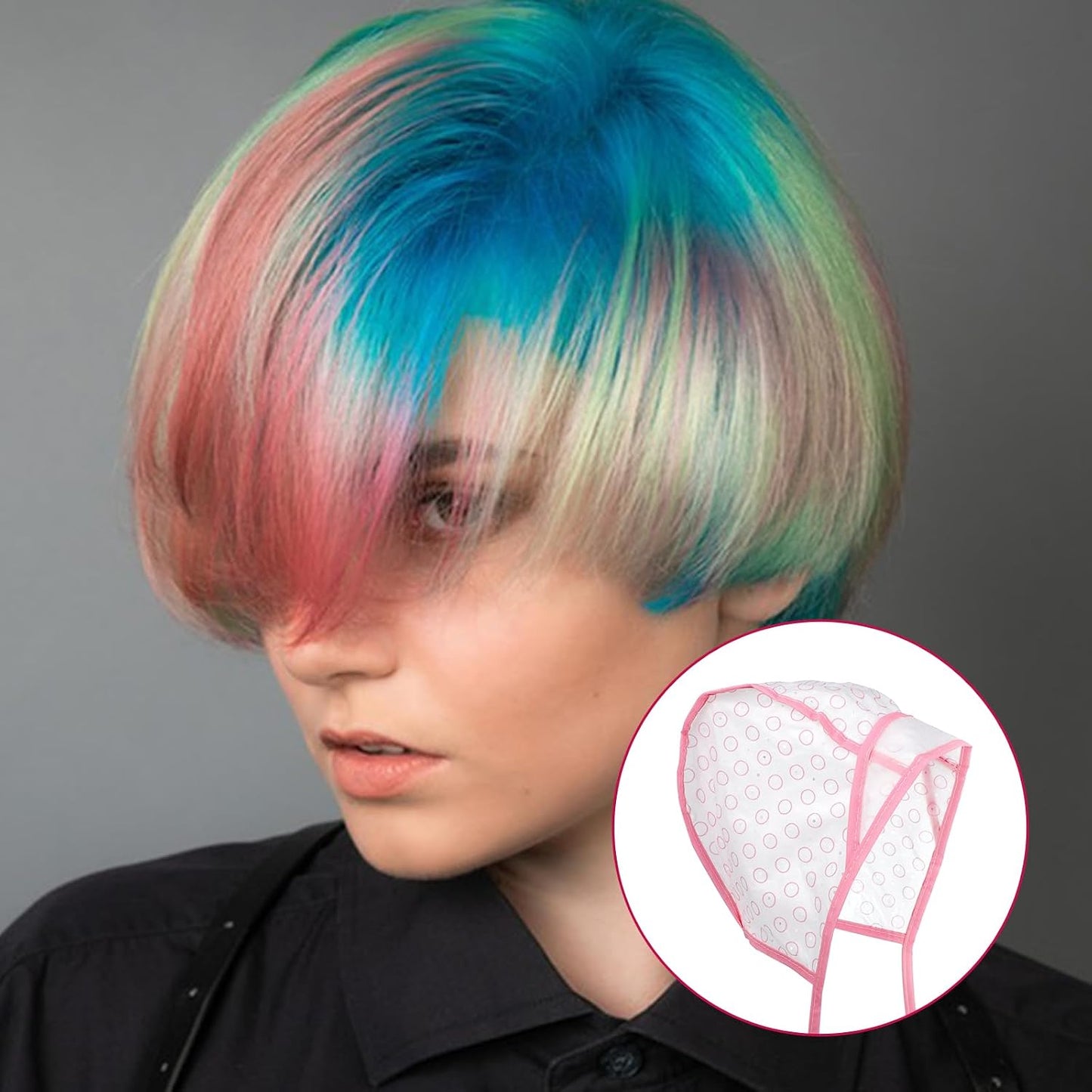 Dimeho Hair Highlighting Kit 16 Pcs Highlighting Caps Hair Frosting Cap with Plastic Crochet Hooks Hairs Coloring Dye Cap Kit for Salon Dyeing Hairdressing (Pink)