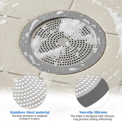 Shower Hair Drain Catcher, Stainless Steel &amp; Silicone Flat Bathtub Drain Cover with Wide Rim for Strong Adhesion, Shower Drains Hair Catcher for Clog Prevention &amp; Easy Cleaning, 5.7 Inch Wide Round