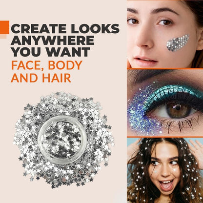 Stargazer Silver Star Face &amp; Body Glitter - Makeup Stars for Face, Body &amp; Festival Looks - Party &amp; Costume Makeup - Cruelty-Free