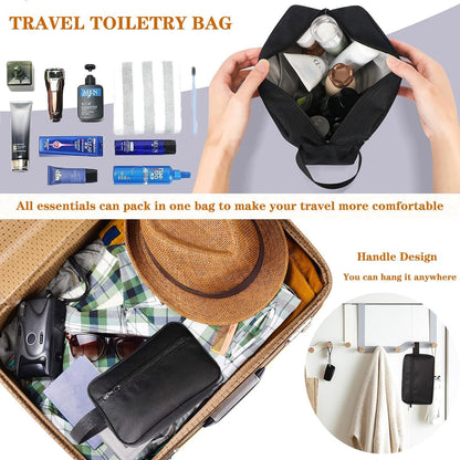 Travel Toiletry Bag for Men Women, Large Portable Wash Bag Water-Resistant Gym Shaving Organiser Tool Bag Shower Bathroom Makeup Bag with Handle Dopp Kit for Travel Essentials Cosmetics Brushes, Black