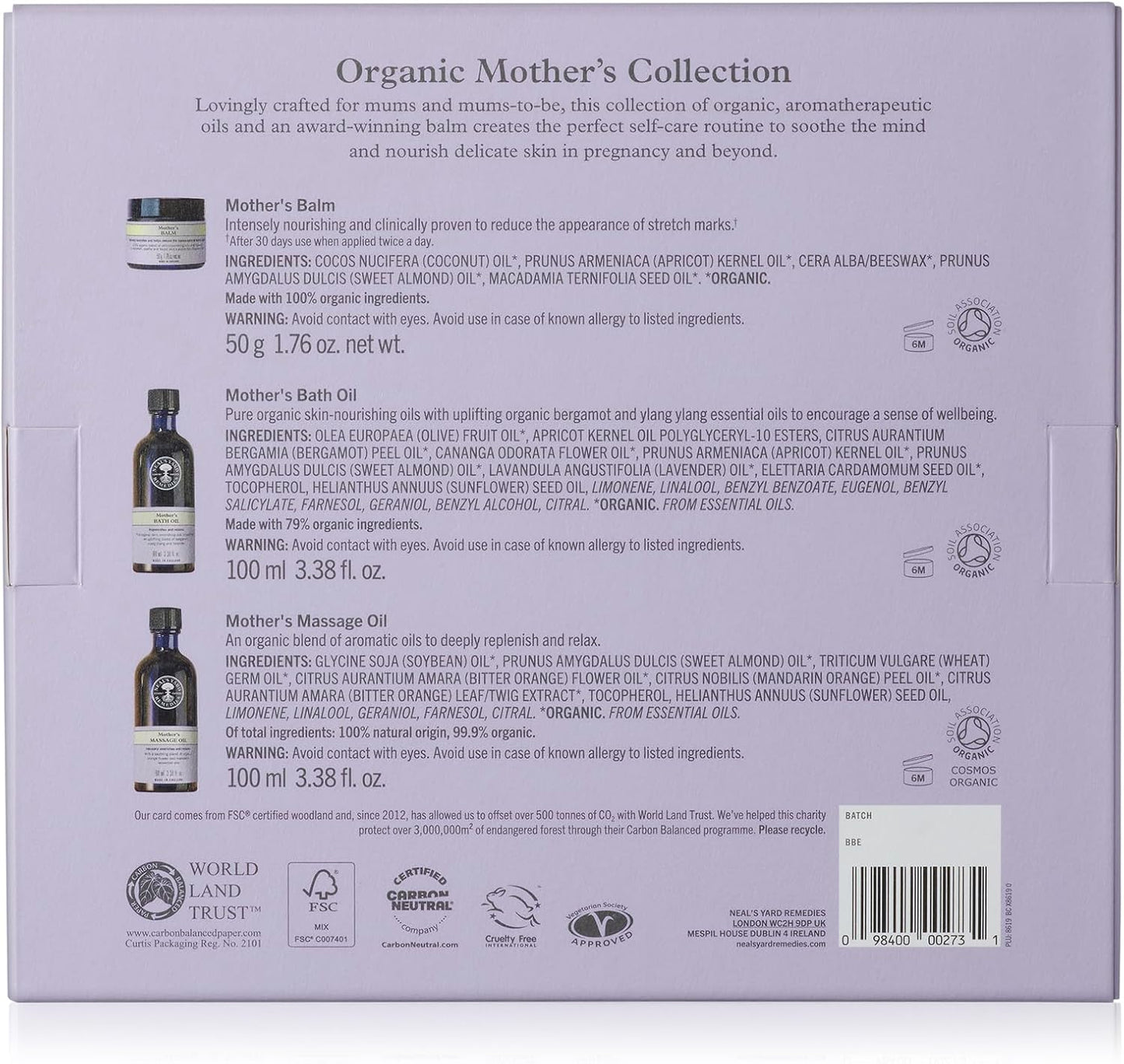 Neal's Yard Remedies Mother Collection Gift Set, With Massage Oil, Bath Oil &amp; Body Balm, Deeply Nourishes, Replenishes &amp; Relaxes, Set of 3