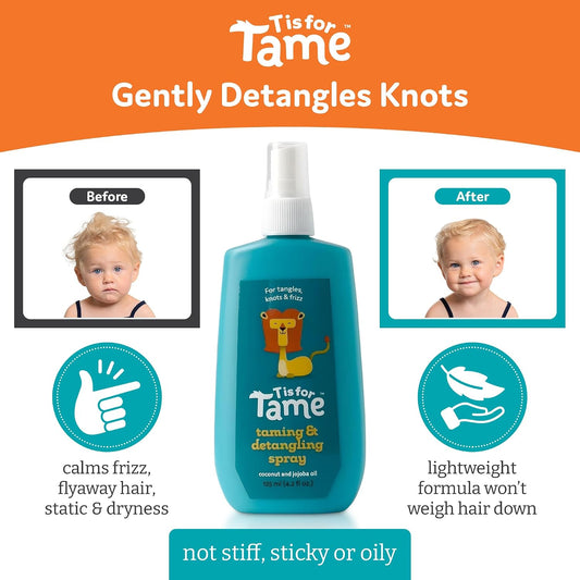 T is for Tame Detangler - Taming and Detangling Spray for Babies, Toddlers &amp; Kids – Effortlessly Untangles Knots, Calms Frizz &amp; Static for Smooth, Manageable Hair. 125mL