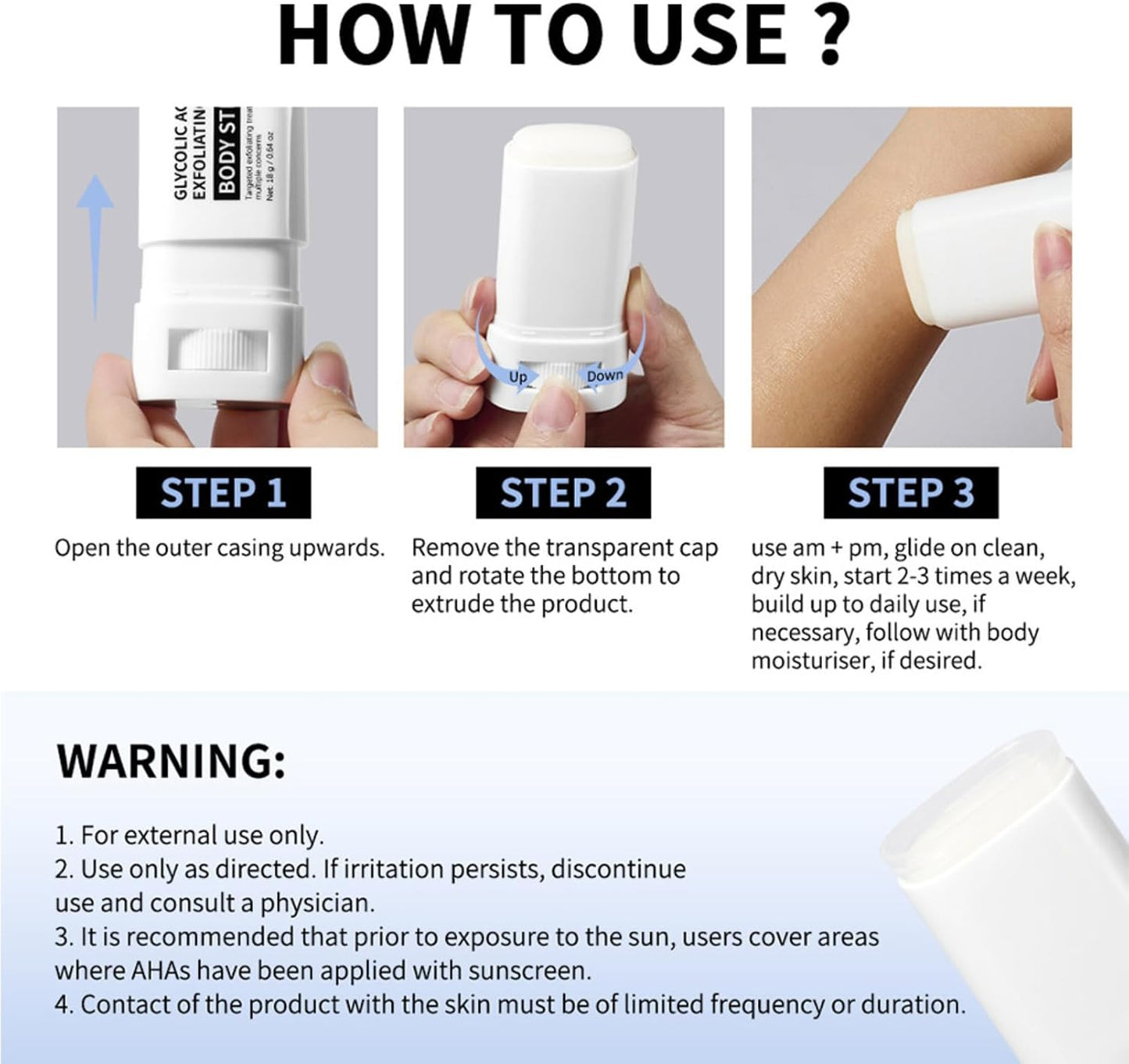 Exfoliating Body Stick with AHA 7% + BHA 0.5% – Solid Body Scrub for Smooth &amp; Soft Skin – Non-Messy Body Exfoliator with Shea Butter – For Arms, Legs, Underarms, Inner Thighs &amp; Rough Areas