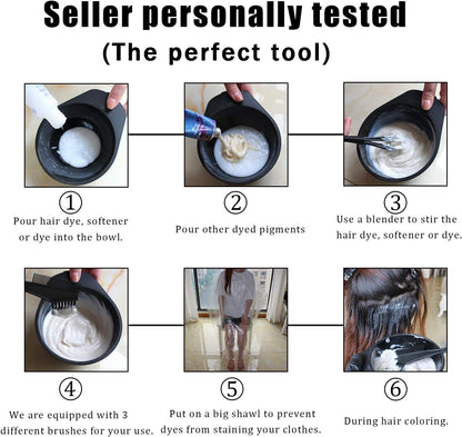 Hair Dye Coloring Set, Hair Tinting Comb and Mixing Brush Bowl,Ear Cover Mixing Spoon Hair Clips Gloves and Disposable shawl，DIY Salon.