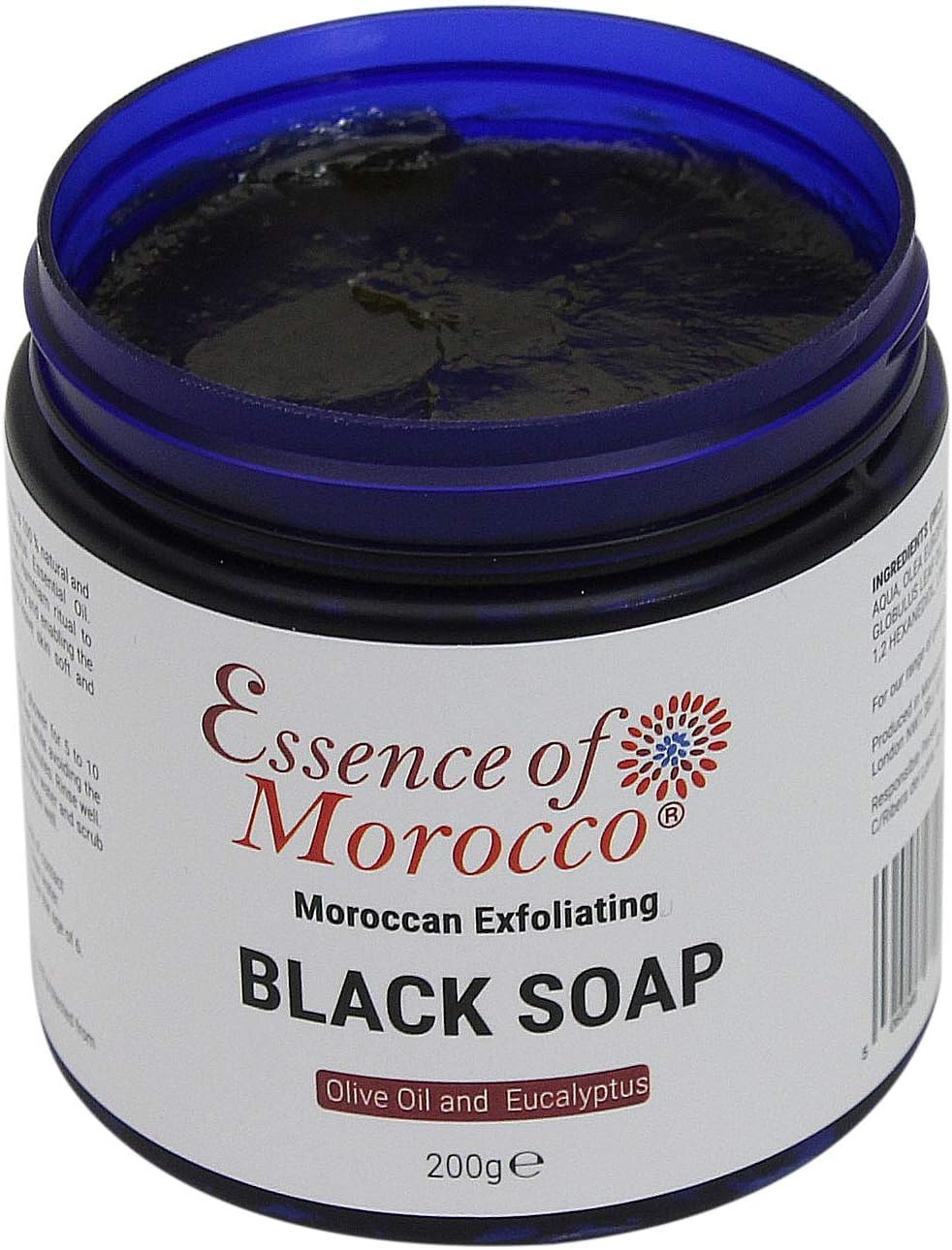 Moroccan Exfoliating Black Soap Eucalyptus Essential Oil and Olive Oil Beldi Hammam Spa Scrub Savon Noir 200g / 7 OZ Natural Helps Cleanse Skin Remove Fake Tan and Ingrown Hair (Pack of 1)