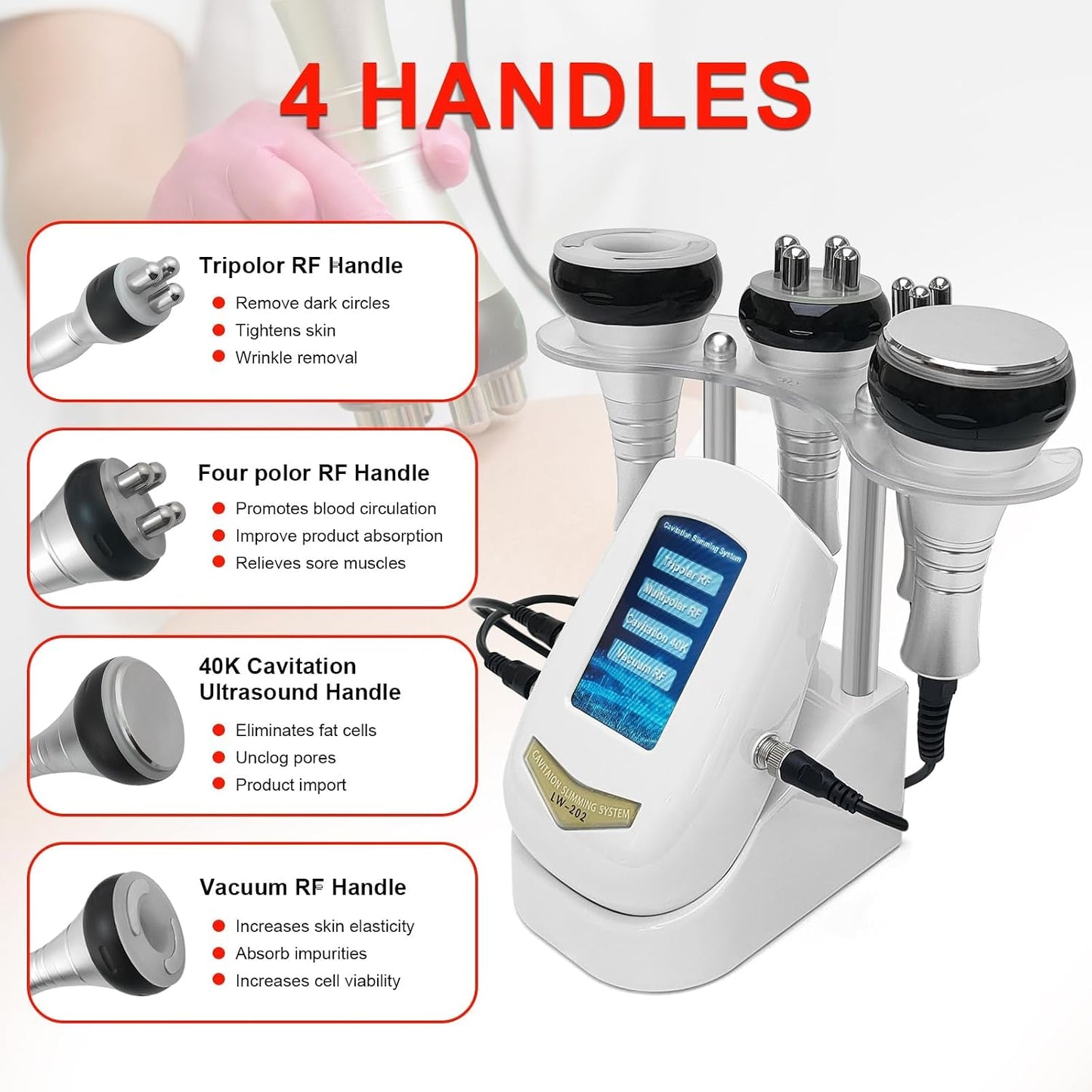 Elitzia 4 in 1 Body Shaper Beauty Machine Skin Care Tool Rf Cavitation Vacuum Multipole Device Salon Spa Equipment Home Use Massager for Arm Waist Belly ETLW202