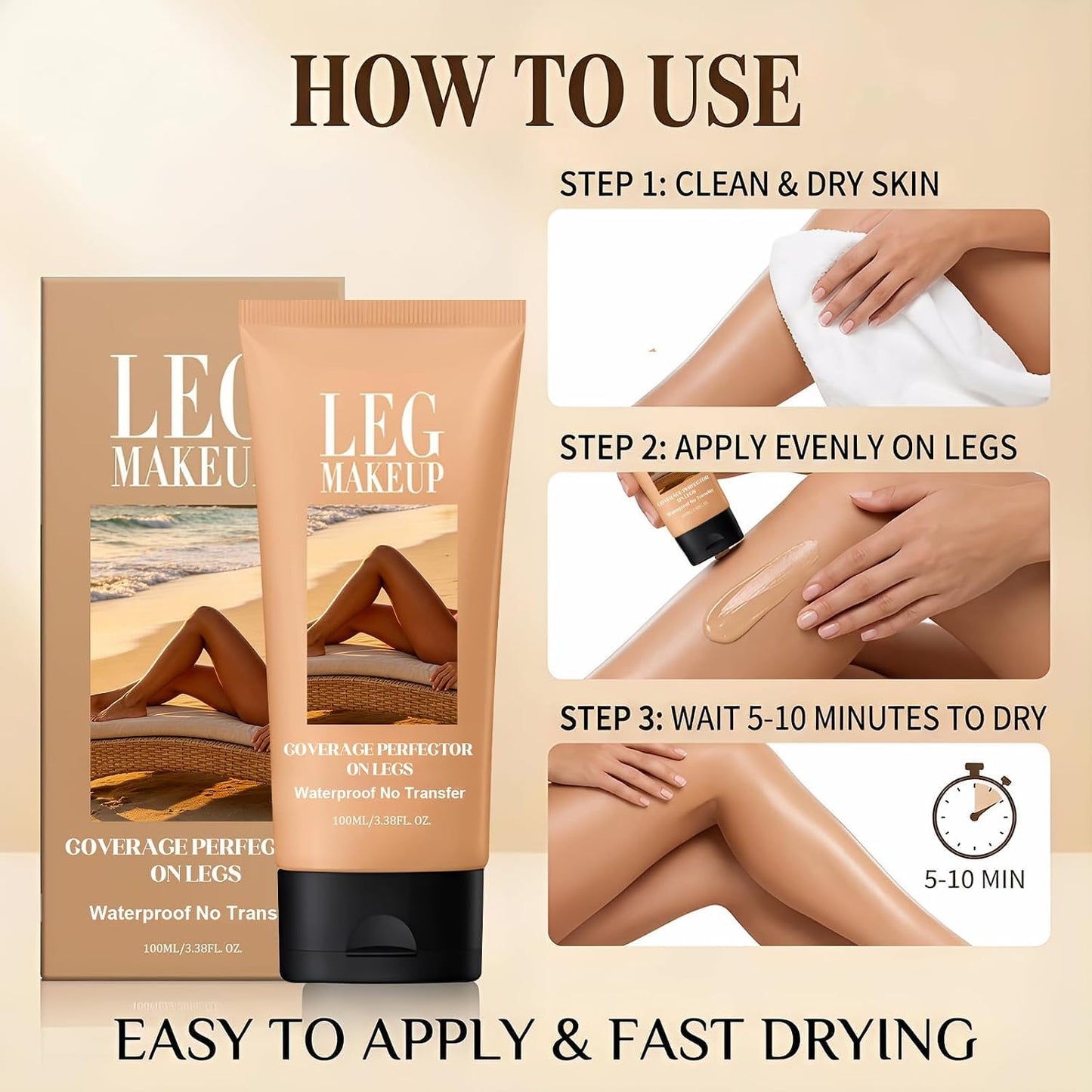 Leg Makeup Waterproof No Transfer, Full Coverage Concealer Skin Tone Repair Cream, Tattoo Cover Up Makeup for Veins Scars, Leg Makeup to Cover Veins Long Lasting Body Makeup for Mature Skin