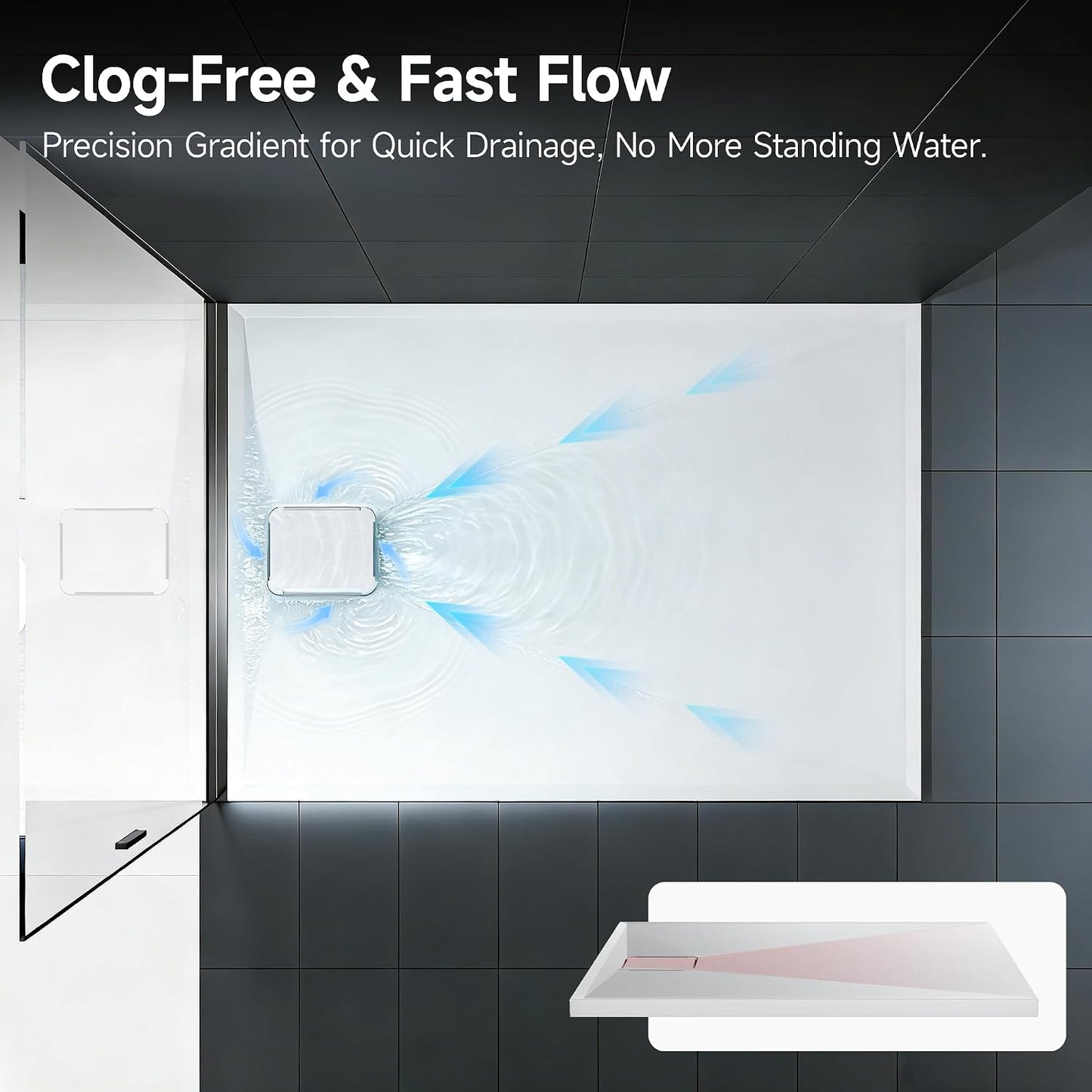 HOROW Shower Tray 120x80 cm, White Acrylic Stone Effect Base – Large Anti-Slip Rectangular Slimline Tray, Warm-Touch Surface, Rapid Drainage