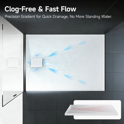 HOROW Shower Tray 120x80 cm, White Acrylic Stone Effect Base – Large Anti-Slip Rectangular Slimline Tray, Warm-Touch Surface, Rapid Drainage
