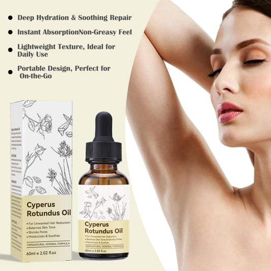Cyperus Rotundus Oil for Hair Removal, Hair Removal Oil, Reduce Hairs Regrowth, Moisturizes &amp; Soothes Skin, Shrinks Pores, for All Skin Types, 60 ML