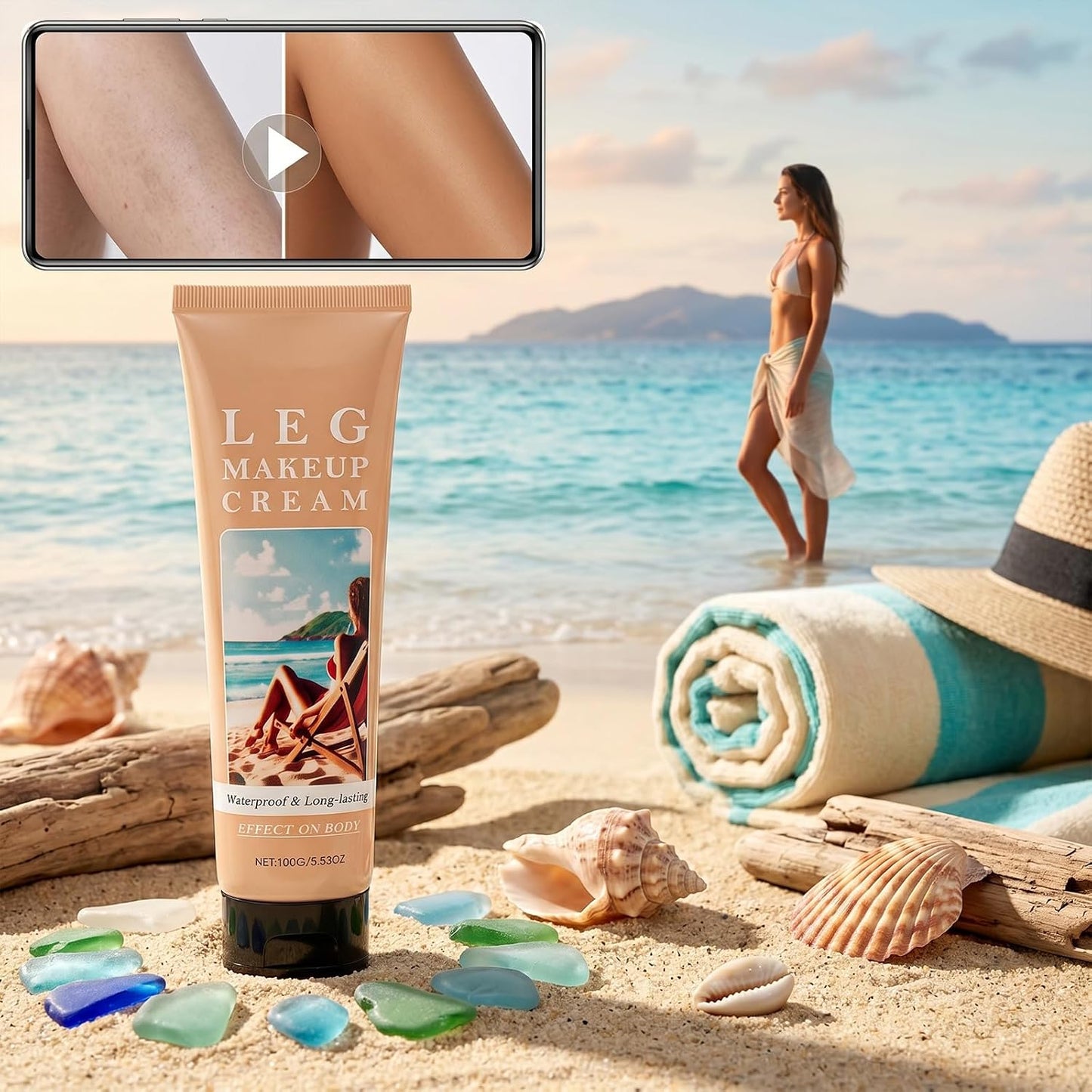 Leg Makeup Waterproof No Transfer, Full Coverage Concealer Leg Makeup Cream, Body Perfector Tattoo Cover Up Makeup,Body Coverage Foundation for Legs &amp; Body, Even Skin Tone Daily Wear (01# Light)