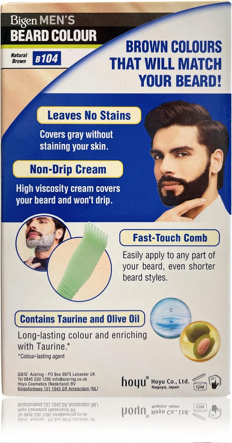 Bigen Mens Beard Colour (Natural Brown B104) No Ammonia