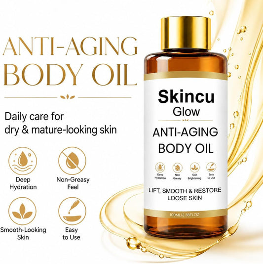 Skincu Anti Aging Body Oil for Women, Firming Body Oil for Dry Mature-Looking Skin, Lightweight Non Greasy Moisturising After Shower Massage Oil 100ml