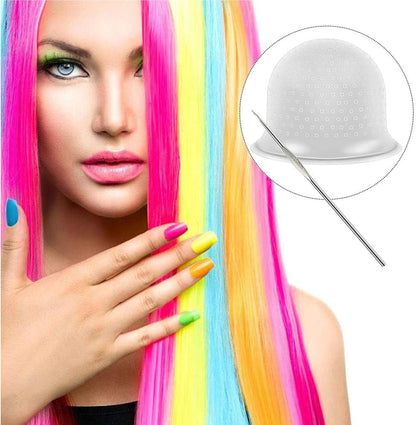 2 Set of Highlight Cap and Hook Kit, Highlighting Hair Dye Kit for Color Hair Salon, Silicone Coloring Hat With Hair Picking Hook Needle for Women Men