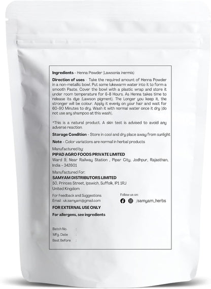 SAMYAM Pure Henna Powder - 200g Pack | Natural Hair Color, Triple Sifted Rajasthani Henna, PPD Free