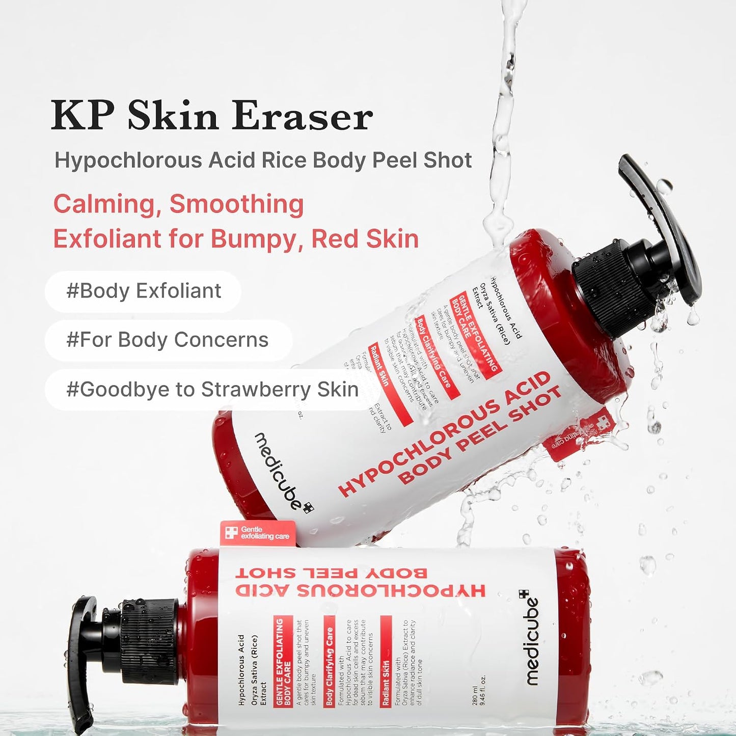 medicube Body Peel Shot with Hypochlorous Acid | Gentle Body Exfoliating Serum for Dead Skin Cells, Rough Patches &amp; Uneven Texture | Rice Extract, Panthenol for Hydrating &amp; Smoothing Care | 9.46 fl.oz